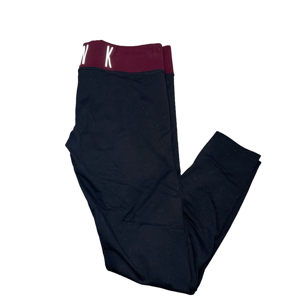 VS PINK logo black leggings with burgundy waistband  size medium